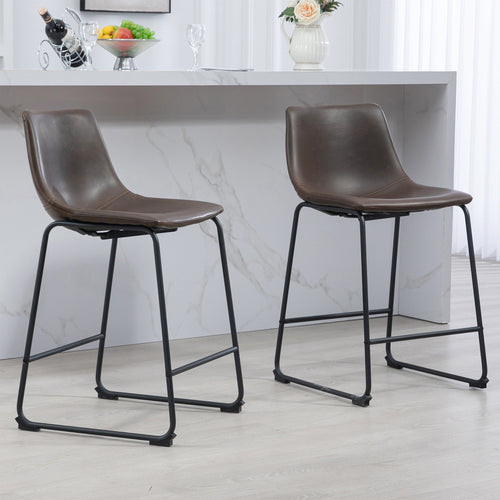 Adan Iron Frame Dark Brown PU Leather Counter Stool (Set of 2)